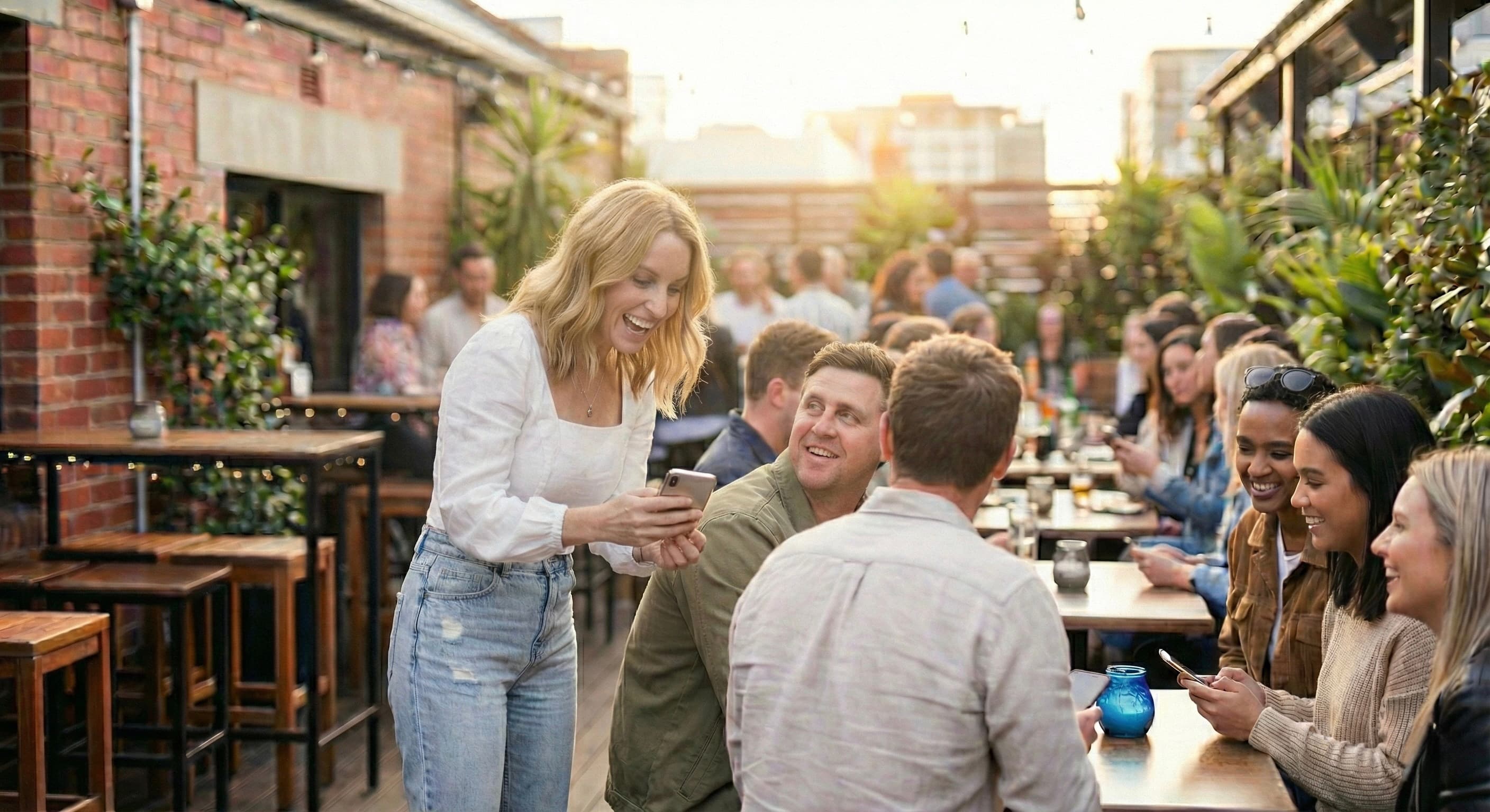 Event attendees checking their phones for HostMic messages